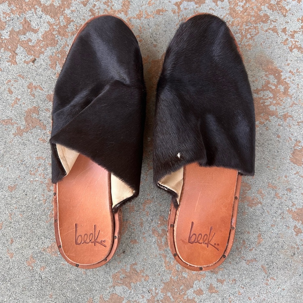 New Beek Seagull Slides calf hair MULES- SIZE 7
